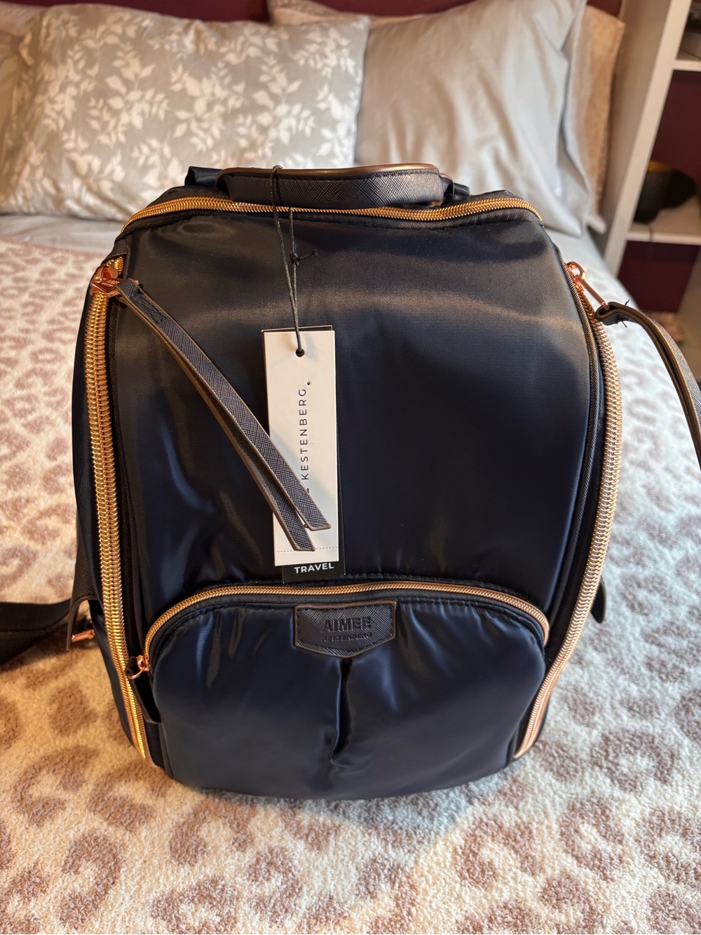 Aimee Kestenberg navy blue Backpack with Rose Gold Hardware
